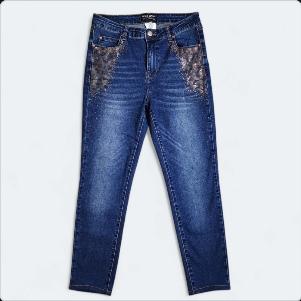 Frank Lyman Size Medium High Rise Denim Jeans Embellished Pockets